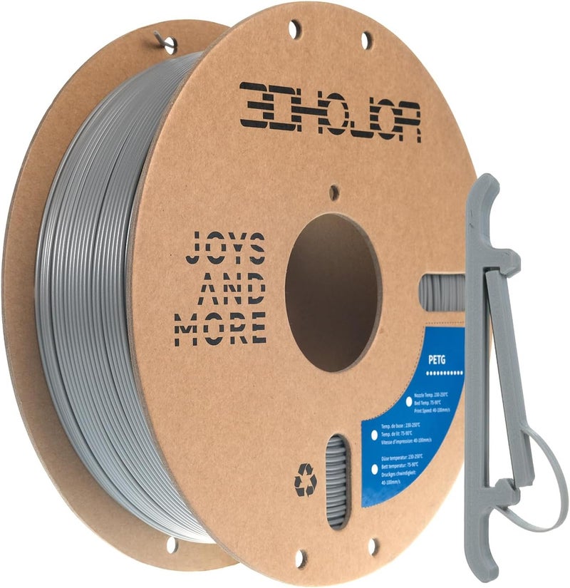 3DHoJor PETG Filament 1.75mm Solid Silver,3D Printing Filament 1kg Spool(2.2lbs), 3D Filament 1.75mm Dimensional Accuracy +/- 0.03mm Non Tangling Non Clogging Non Stringing,Print with Most 3D Printers - Image 1